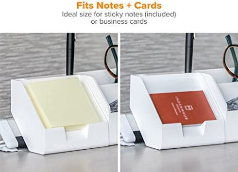 Bostitch Konnect™ Sticky Note Holder + Business Card Stand, Includes Pen Holders, White