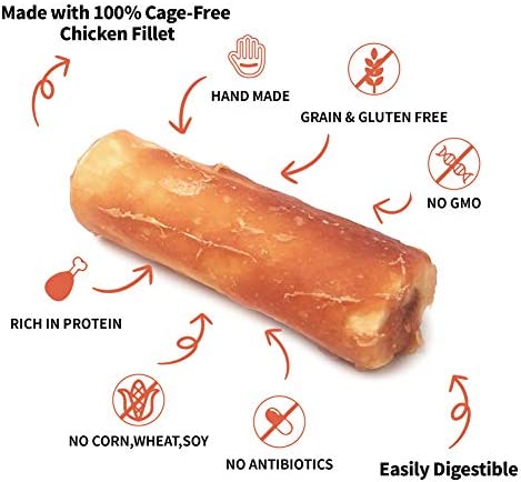 LuvChew Grain Free Rawhide Free Dog Chew Bones Long-Lasting Chicken Retriever Rolls Large 7" 2pcs/Pack