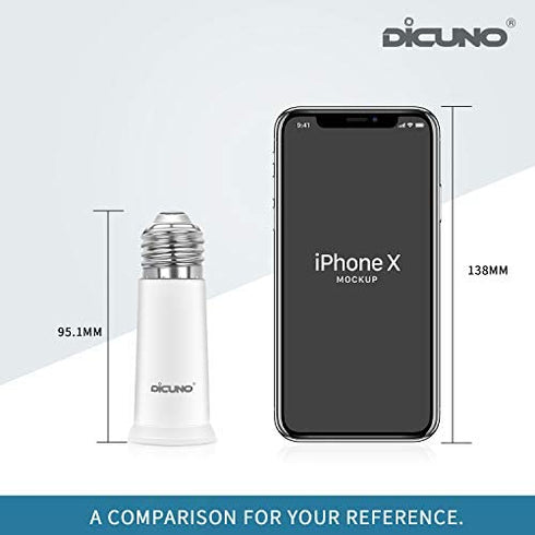 DiCUNO E26 Socket Extender, E26 to E26 Standard Medium Base, 6.5CM/2.56 Inch Extension Socket Adapter, Max 200W Light Bulb Extender 2 Pcs