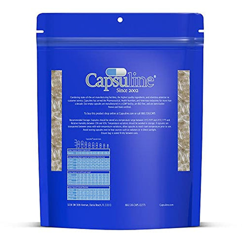 Capsuline Size 000 Gelatin Empty Capsules, 500 Count, Empty Gel Pill Capsules, DIY Pure Bovine Pill Capsule filling, Empty Caps, Kosher, Gluten Free and Halal Certified, Non-GMO Certified, Clear