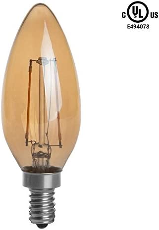 HERO-LED B10-DSGT-2W-WW22 Dimmable Gold Tint B10 E12 2W Candelabra Style LED Filament Chandelier Light Candle Bulb, 25W Equivalent, Ultra Warm White 2200K (Amber Glow), UL-Listed, 4-Pack