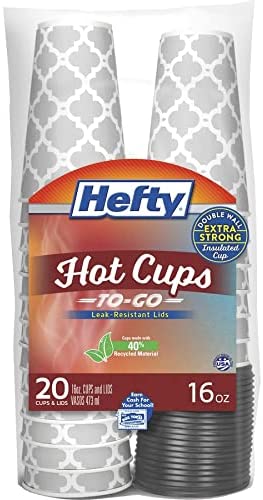 Hefty Disposable Hot Cups with Lids, 16 Ounce, 20 Count