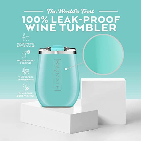 BrüMate Uncork'd XL MÜV - 100% Leak-Proof 14oz Insulated Wine Tumbler with Lid - Vacuum Insulated Stainless Steel Wine Glass - Perfect For Travel & Outdoors (Aqua)