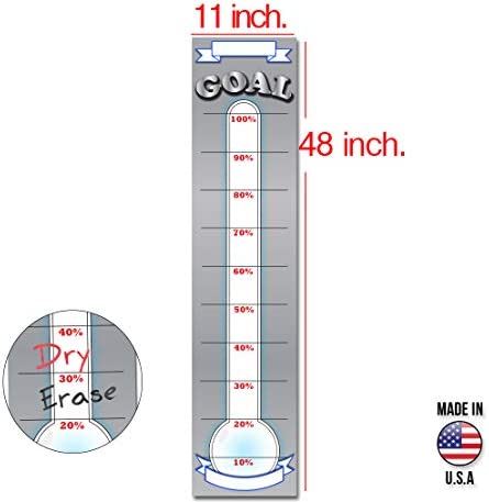 Goal Setting Fundraising Donation Thermometer - 11x48 - Dry Erase Reusable Paper Poster - Fundraiser Milestone Company Goals Chart - Office Wall Temperature Posters Charts (Grey)