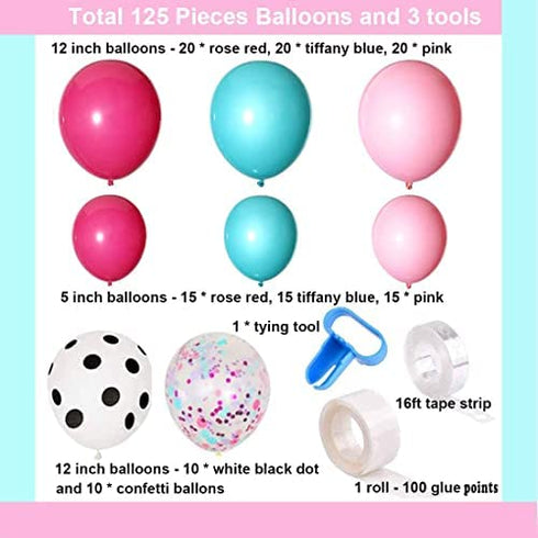 128 Pieces Surprise Party Balloons Garland Arch Kit Decorations Supplies - 12" 5" Rose Red Pink Blue White Polka Dots Latex Balloon Confetti Balloons for Kids Baby Shower Girls Boys LOL Birthday Party