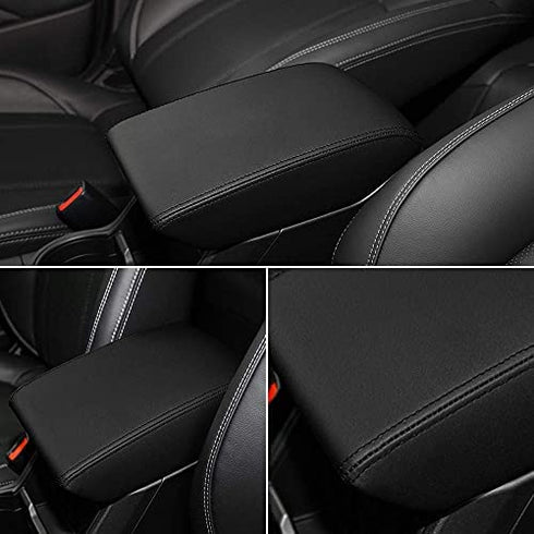 INTGET Car Center Console Armrest Cover for Subaru Forester Accessories 2019 2020 2021 2022 2023 Leather Middle Arm Rest Box Lid Cover Seat Pad Protector(Black)