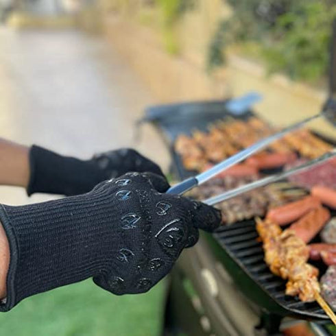 GRILL ARMOR GLOVES – Extreme Heat Resistant Oven BBQ Gloves for Cooking, Grilling, Baking – Handle Hot Items on Smoker, Air Fryer, Cast Iron Etc – Mitts with Fingers – Kitchen or Barbecue Gift Set