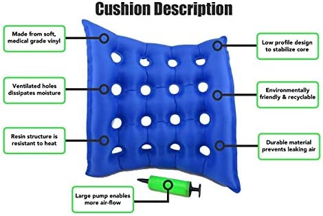 HAJIMSIU Medical Inflatable Square Air Seat Pad Cushion Adjustable Firmness & Easy Inflation for Wheelchair Sitting, Car, Office, Bed Sores, Chairs, Back Tailbone Support, Pain and Pressure Relief