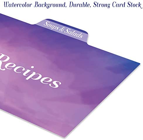 24 Recipe Card Dividers 4x6 with Tabs Recipe Box dividers Helps Organize Recipe Box for Holiday Party Supplies (Watercolor)