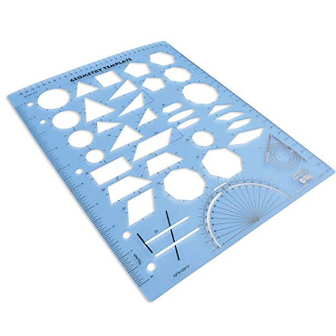 LEARNING ADVANTAGE Geometry Template - Sturdy Geometric Stencil to Draw 2D Shapes and Measure Angles - Includes Ruler plus a Number Line with Negative Values
