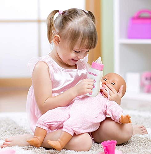 Click N' Play Magic Disappearing Baby Bottle Toy Set, Play Baby Bottles with Disappearing Milk & Juice, Baby Doll Accessories Toys for Kids & Toddlers, Great Gift for Little Girls Ages 2-4