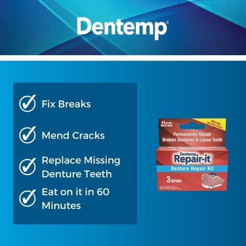 Dentemp Repair Kit - Repair-It Advanced Formula Denture Repair Kit - Denture Repair Kit Repairs Broken Dentures - Denture Repair to Mend Cracks & Replace Loose Teeth