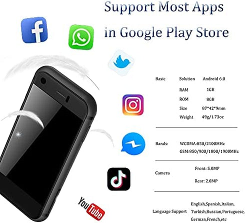 Sudroid Mini Smartphone,Child Phone SOYES The World's Smallest Cell Phone 2.5 Inch Android Small Phone Quad Core 1G+8G 5.0MP Dual SIM High Definition Mini Phones Unlocked 3G Mobile Phone (Black)