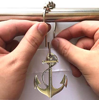 Aimoye Nautical Shower Curtain Hooks Rings - Pirate Skull, Anchor, Rudder Decorative Bathroom Accessories Set, Silver Metal Window Curtain Hangers, Tropical Ocean, Beach, Sea Theme Bathroom Decor