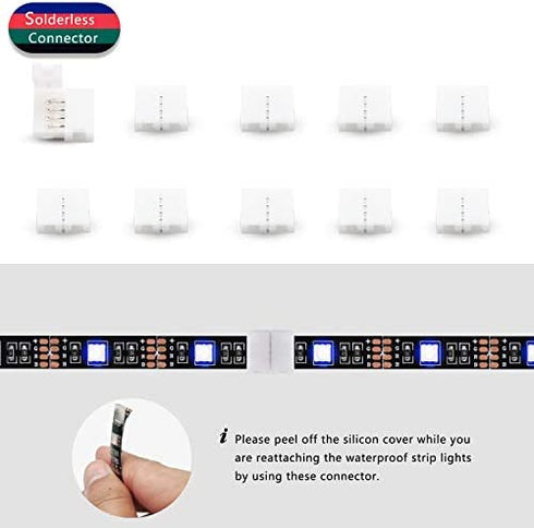 4 Pin LED Strip Connectors 10mm for 5050 RGB LED Strip Lights,AWSOM LED Strip Lights Connectors 4 Pin,10mm Wide,10X L Shape Connectors, 10X Strip to Strip Connectors