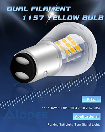 Alopee 10V-24V DC Bright 1157 Led Bulb Amber Yellow 1157 Bulb 2357 Led Bulb 2057 Led Bulb 7528 BAY15D 33SMD 2835Chip Replacement for LED Turn Signal Bulb, Blinker Bulbs, Pack of 2
