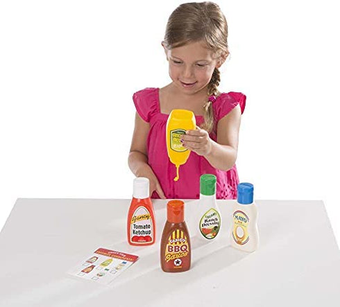 Melissa & Doug 5-Piece Favorite Condiments Play Food Set - Play Ketchup and Mustard Bottles, Pretend Play Food Set For Kids Ages 3+