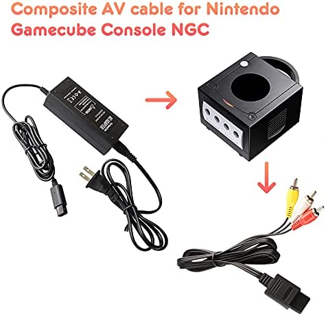 AC Power Supply for Gamecube, AC Power Adapter Cord and AV Cable for Nintendo Gamecube Console NGC