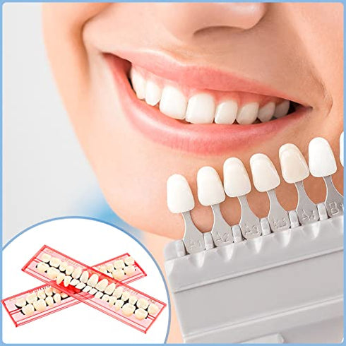 56 Pieces Synthetic Dental Acrylic Resin Teeth 50g Solid Temp Tooth Beads 23 Shade A2 Upper + Lower Denture for Halloween Makeup, DIY & Replacement for Filling Fix The Missing Broken Tooth