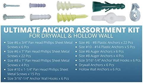 Drywall & Hollow Wall Anchor Assortment Kit Organizer - Plastic Anchors, Molly Bolts, Drywall Screws, Hooks, Toggles - Essential for Hanging, Wall Mounting and Home Improvement- Nick The Fixer