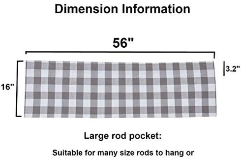 2 Pack Buffalo Check Plaid Cotton Window Valances White and Grey Farmhouse Design Window Treatment Lined Decor Curtains Rod Pocket Valances for Kitchen/Living Room 16" x 56"