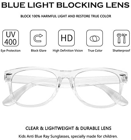 DeBuff Kids Blue Light Blocking Glasses Boys Girls Nerd Blue Light Blockers Age 3-12 (Clear)