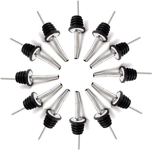 Liquor Pour Stainless Steel Classic Bottle Speed Pourers with Tapered Spout (12- pack)