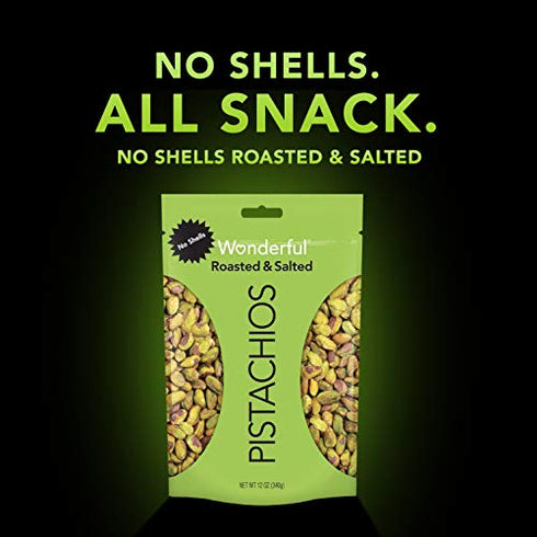 Wonderful Pistachios, No Shells, Roasted and Salted Nuts, 12 Ounce Resealable Bag, Good Source of Protein, Gluten Free, On-the Go-Snack