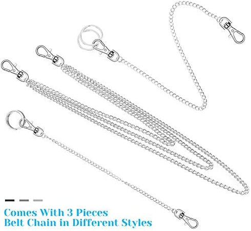 Anezus 3pcs Belt Chain, Pocket Chain, Chains for Wallet, Pants, Jeans, Goth Accessories for Eboy, Egirl, Men and Women