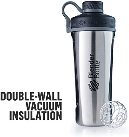 BlenderBottle Radian Shaker Cup Insulated Stainless Steel Water Bottle with Wire Whisk, 26-Ounce, Matte Rose Pink
