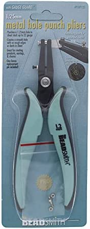 The Beadsmith 1.25mm Metal Hole Punch Pliers, with Gauge Guard to create clean holes, free of indents, ideal for 1.3mm rivets, cold connection, 22 gauge Sheet Metal or thinner, NOT INTENDED FOR THICKER METAL