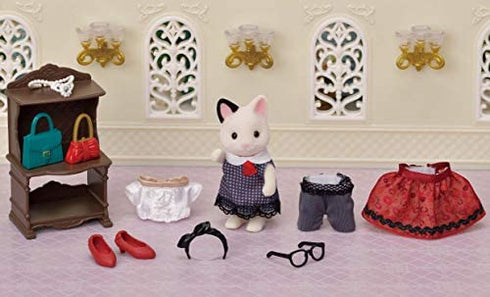 Calico Critters Fashion Playset Tuxedo Cat, Dollhouse Playset with Figure and Fashion Accessories