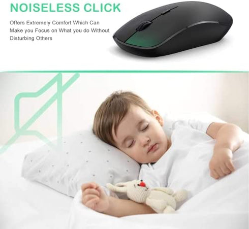 J JOYACCESS Wireless Mouse for Laptop, 2.4G Ultra Thin Silent Mouse with USB Receiver, 2400 DPI Portable Mobile Optical Cordless Mouse for Laptop, Computer, MacBook,Window, Chromebook, PC-Black