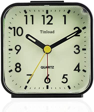 Tinload Night Light Analog Alarm Clock Silent Non Ticking, Ascending Beep Sounds, Snooze, Manual Light, Battery Operated,Small (Black)