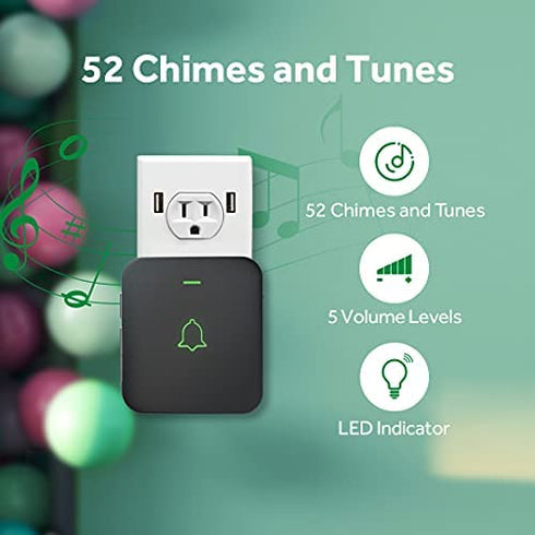 Wireless Doorbell, AVANTEK Mini CB-11 Waterproof Doorbell Chime Operating at 1000 Feet with 52 Melodies, 5 Volume Levels & LED Flash