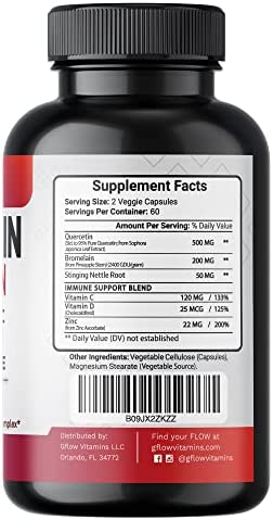 Quercetin with Vitamin C and Zinc - Quercetin 500mg - Quercetin with Bromelain - Zinc Quercetin - Stinging Nettle -120 Veggie Caps. Quercetin Supplements + Vitamin D3 (Non-GMO, Gluten-Free, Vegan)