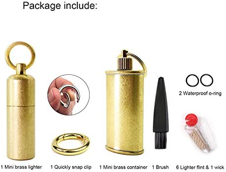 Dreambay Brass Keychain Mini Lighter and Container EDC Peanut Waterproof Lighter for Fire Starter Survival Camping Emergency Use