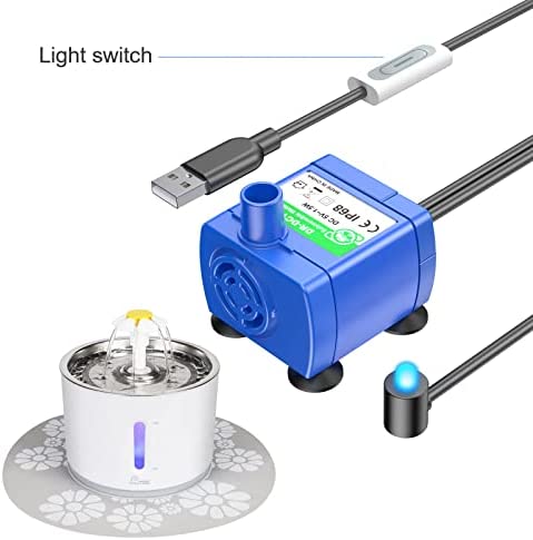 Wonder Creature Cat Water Fountain Pump with LED Light and Light Switch, Stainless Steel Top Pet Fountain Pump, Dog and Cat Water Dispenser Water Motor