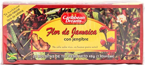 Caribbean Dreams Sorrel & Ginger Tea, 24 Tea Bags, All Natural, Caffeine Free, Herbal Tea, White, (CD S&G)