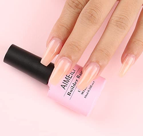 AIMEILI Builder Base Sheer Color Gel, No Need Slip Solution Builder Extension, Soak Off Gel Nail Polish 6pcs X 10ml - Kit Set 34