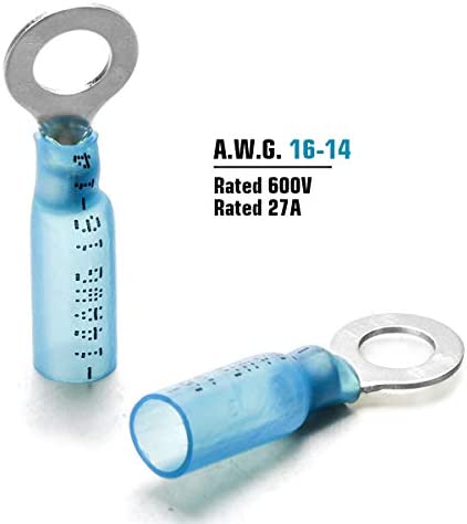 150PCS Heat Shrink Ring Connectors 1/4" Blue 16-14 AWG - Sopoby Electrical Crimp Ring Connectors - Heat Shrink Wire Connector Kit - Automotive, Marine, Audio, Industrial