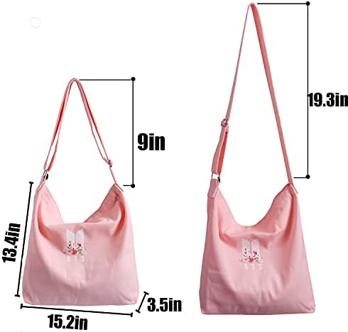 Kpop BTS Merchandise Canvas Shoulder Bag, Hobo Crossbody Handbag Casual Tote for Army Gifts