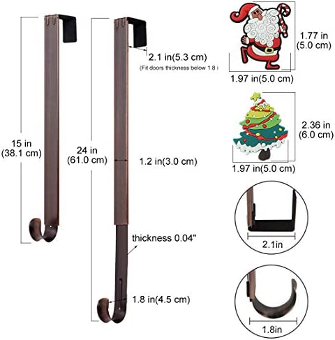 HangerSpace Wreath Hanger for Front Door, Over Door Wreath Hook Wreath Holder Adjustable Length 15 inch - 24 inch with 2 Magnets Christmas Decoration - Bronze