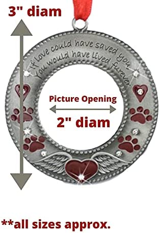 In Loving Memory Pet Ornament - Dog Memorial Christmas Photo Ornament - Furever in My Heart - Red Hearts with Angel Wings & Paw Prints - Cat Sympathy Gifts - Loss of a Pet - Gift/Storage Bag Included