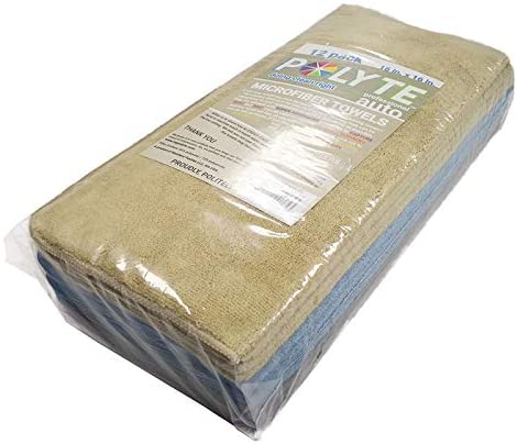 Polyte Microfiber Cleaning Towel (16x16, 12 Pack Professional, Blue,Camel,Gray)