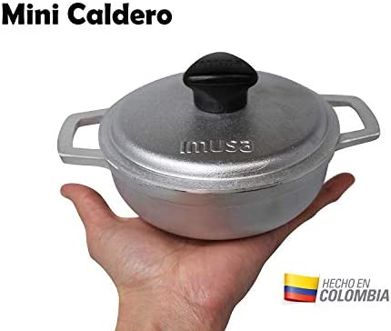 IMUSA USA 0.7Qt Traditional Colombian Mini Caldero (Dutch Oven) for Cooking and Serving, 0.7 Quart, Silver