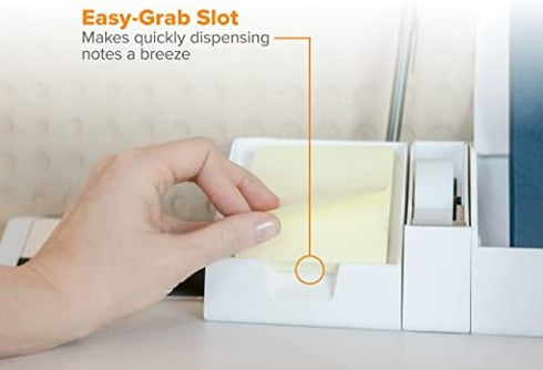 Bostitch Konnect™ Sticky Note Holder + Business Card Stand, Includes Pen Holders, White