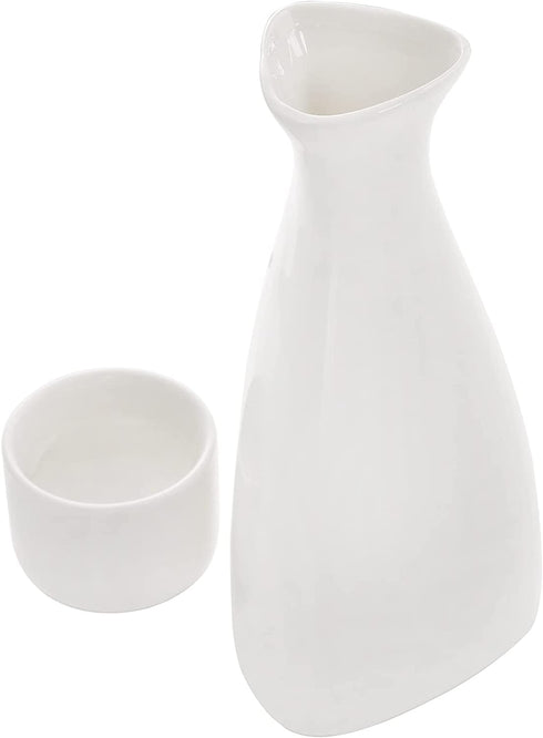 Tosnail 7 Pieces Ceramic Japanese Sake Set, 1 Serving Carafe and 6 Cups - White