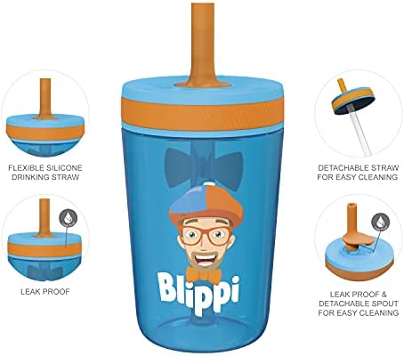 Zak Designs 15oz Blippi Kelso Tumbler Set, BPA-Free Leak-Proof Screw-On Lid with Straw Made of Durable Plastic and Silicone, Perfect Bundle for Kids, 2 Count (Pack of 1)