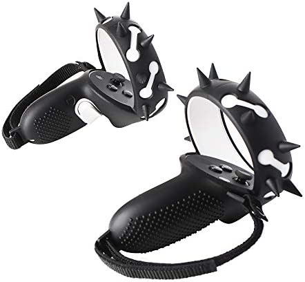 SINWEVR Touch Controller Grip Cover Compatible for Meta/Oculus Quest 2, Anti-Throw Handle Protecting Sleeve Oculus Quest 2 Accessories with Adjustable Knuckle Strap (Black - Cone Spikes)
